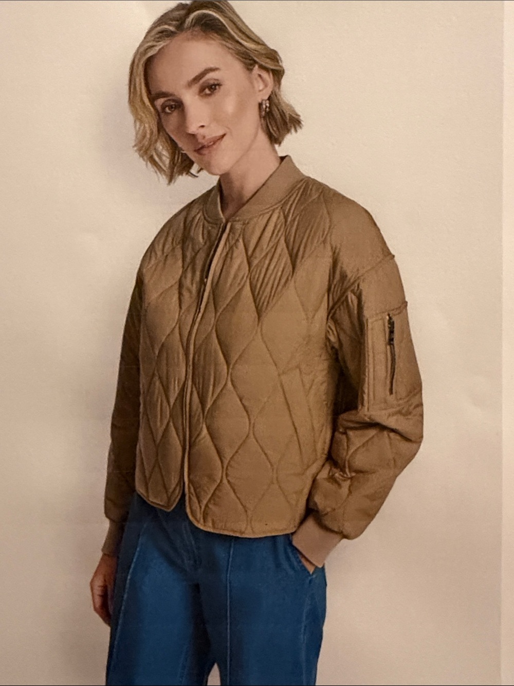 DKNY Women’s front zip Quilted Bomber Jacket